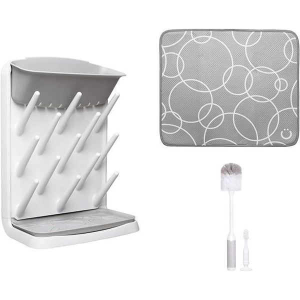 Ubbi Baby Bottle Brush, Drying Rack, and Microfiber Drying Mats Set