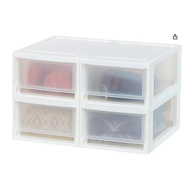 IRIS MSD-1 Clear Small Plastic Stacking Drawer, 4-Pack, Stackable Storage Organizer Unit with Slidin