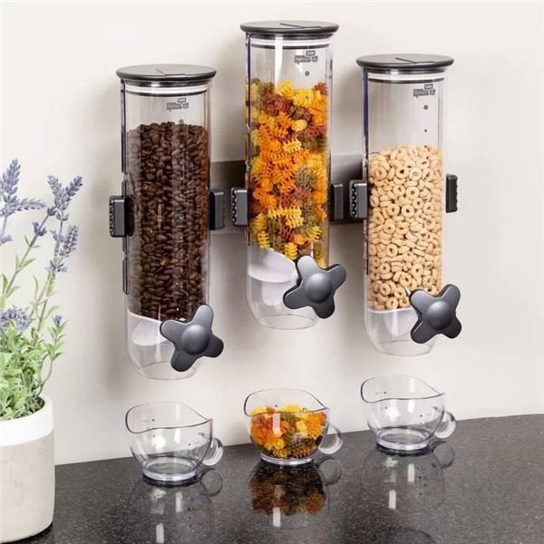 Lot of 6 Dry Cereal Dispensers with Twist Lid and Mounting Brackets
