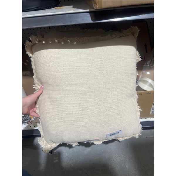 Set of 4 Nobia Beige Textured Throw Pillows with Fringe Edges