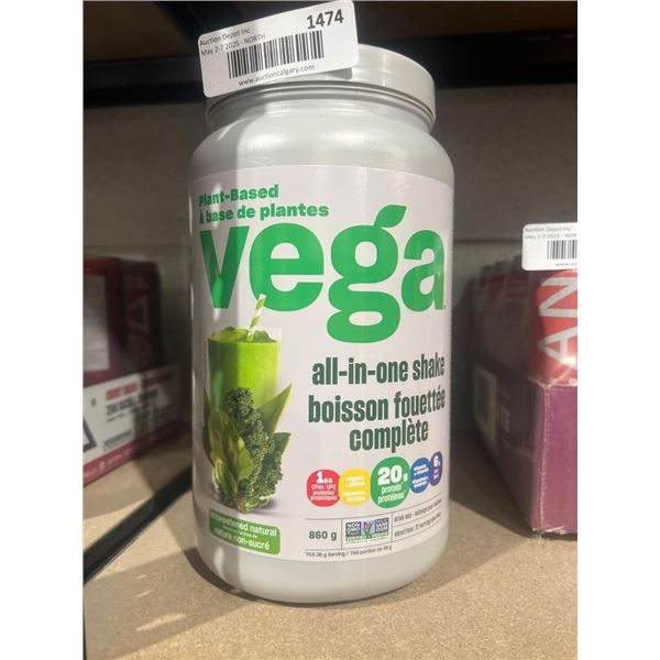 Vega All-In-One Plant-Based Shake, Unsweetened Natural, 860g