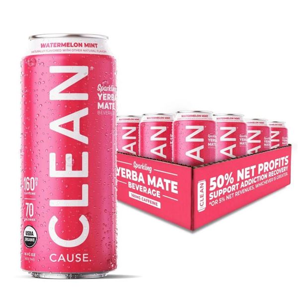 12-Pack of 473ml Sparkling Yerba Mate Watermelon Mint Beverage, 160mg Caffeine