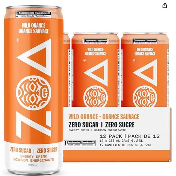 Zoa Wild Orange Energy Drink 12 Pack – Zero Sugar – 355ml Each
