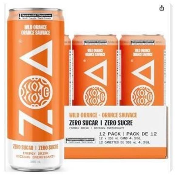 Zoa Wild Orange Energy Drink 12 Pack – Zero Sugar – 355ml Each