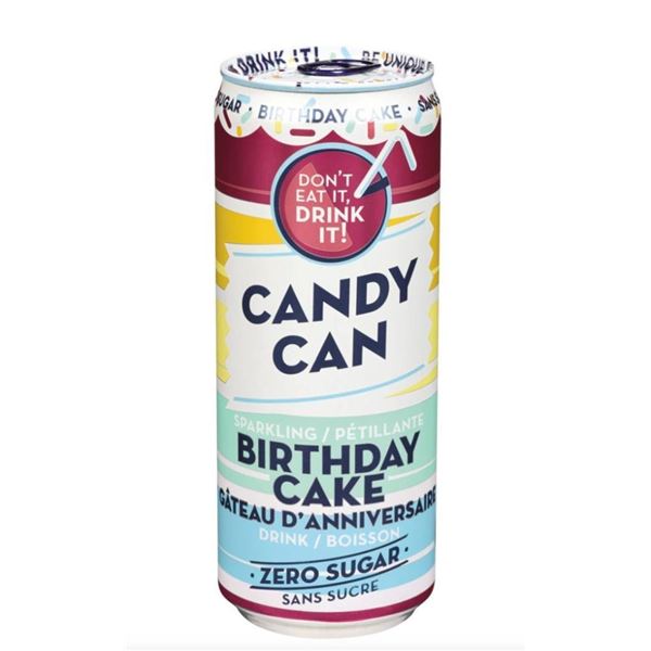 Pack of 12 Candy Can Sparkling Birthday Cake Flavor – 330 mL Each