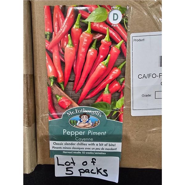 Lot of 5 Packs� Mr. Fothergill’s Pepper Piment Cayenne Seed Packs
