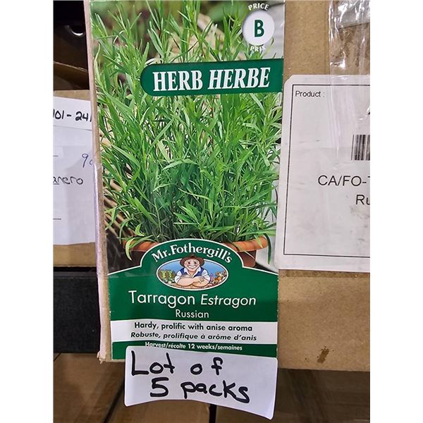 Lot of 5 Packs� Mr. Fothergill’s Tarragon Estragon Russian Herb Seed Packs
