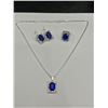 Image 1 : Blue Topaz Gemstone Silver style 4 pce Jewelry Set With  Pendant, Earrings and  Ring