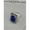 Image 3 : Blue Topaz Gemstone Silver style 4 pce Jewelry Set With  Pendant, Earrings and  Ring