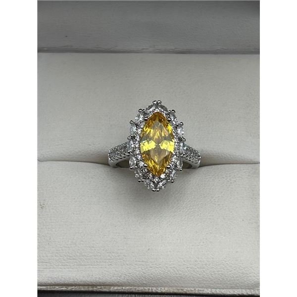 Marquise-Cut Yellow Citrine Gemstone Ring ,925 Silver Size 7