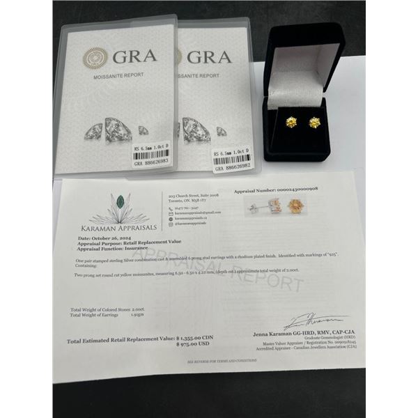 $1,355.00-2.00 CT TW GRA CERTIFIED ROUND BRILLIANT CUT MOISSANITE EARRINGS