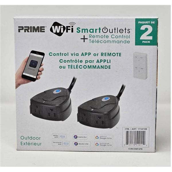 Outdoor WiFi Smart Outlets + Remote Control, Prime, Pack of 2, Great for Outdoor Lighting & Holiday 