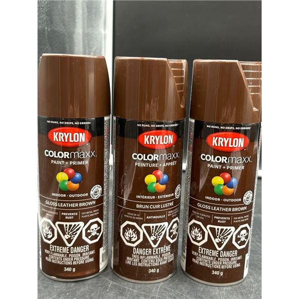 Krylon Colormaxx Paint and Primer Gloss Leather Brown 340g Set of 3