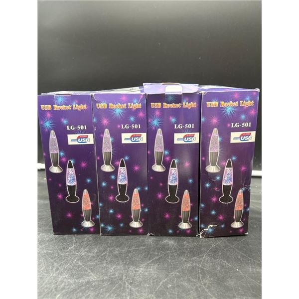 Mini Glitter Lava Lamp LED Vintage Night Light Lamp with USB Warm Rocket LightLot of 4