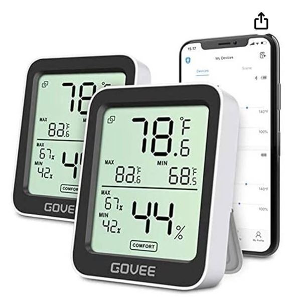 Govee Hygrometer Thermometer 2 Pack, Indoor Bluetooth Humidity Meter with APP Alerts, Room Thermomet