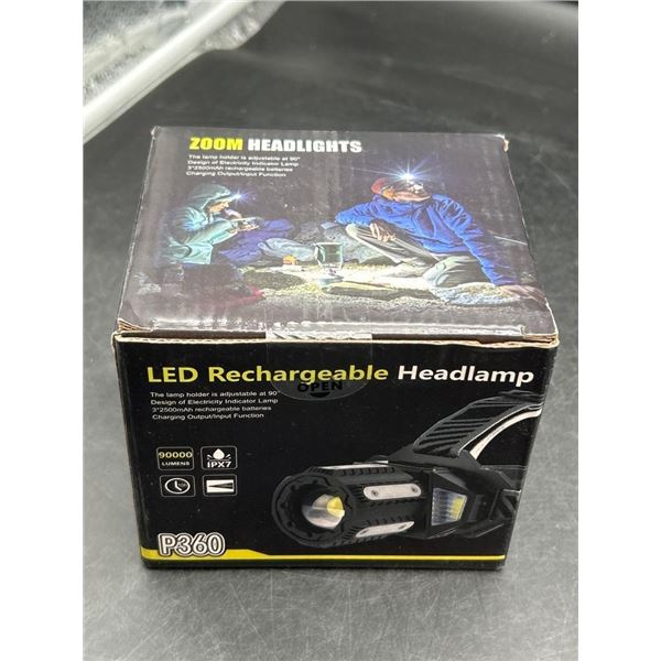 LED Rechargeable Headlamp, Model P360, with 3 Light Sources and 11 Modes