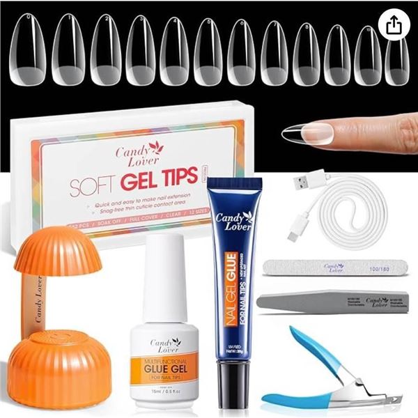 Candy Lover Nail Tips and Glue Gel Kit with UV Lamp & Accessories