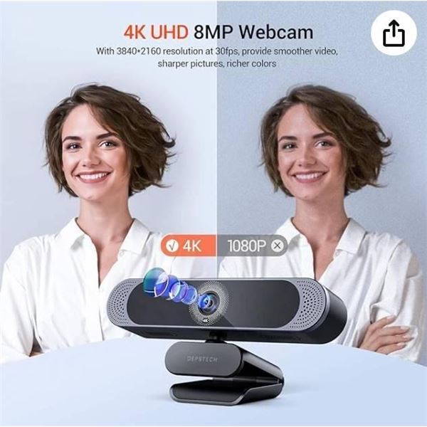 Depstech  4K Webcam, DEPSTECH DW49 HD 8MP Sony Sensor Autofocus Webcam with Microphone, Privacy Cove