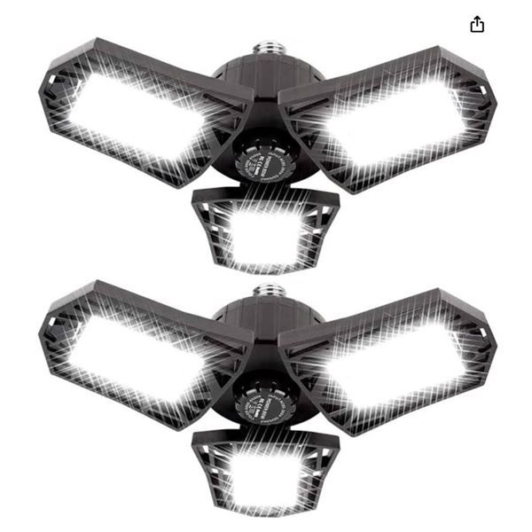 Deformable LED Garage Light – 6000 Lumen 6500K Daylight 60W, Three Leaf Garage Organization