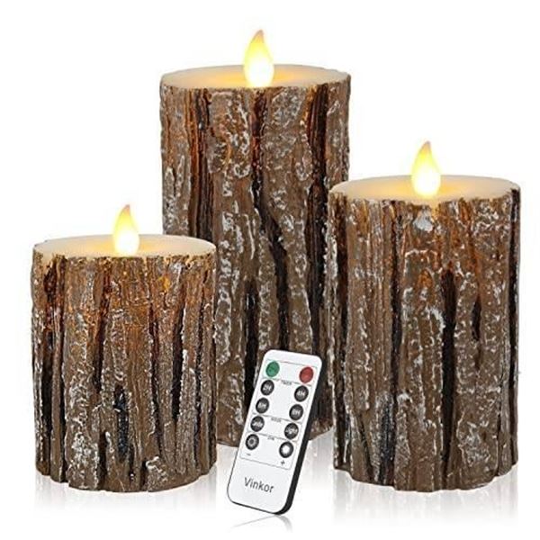 Flameless LED Candle Set with Bark Texture