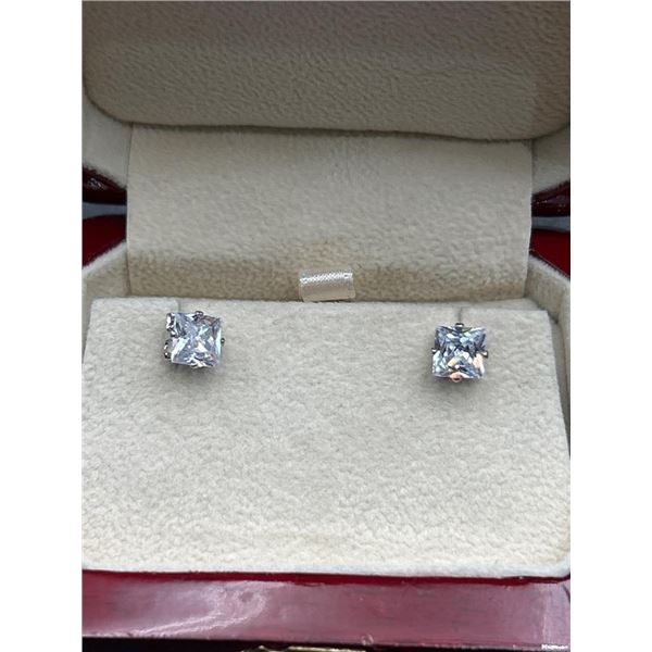 Princess Cut 1.0 Carat Solitaire Stud Earrings .925 Silver