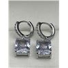 Image 3 : Pair of Silver-Toned Earrings with Square-Cut Solitaires and Hoop Design