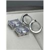 Image 4 : Pair of Silver-Toned Earrings with Square-Cut Solitaires and Hoop Design
