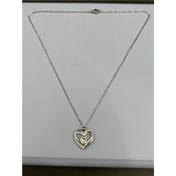 Heart-Shaped Pendant Necklace in Silver Tone with Crystal Accents