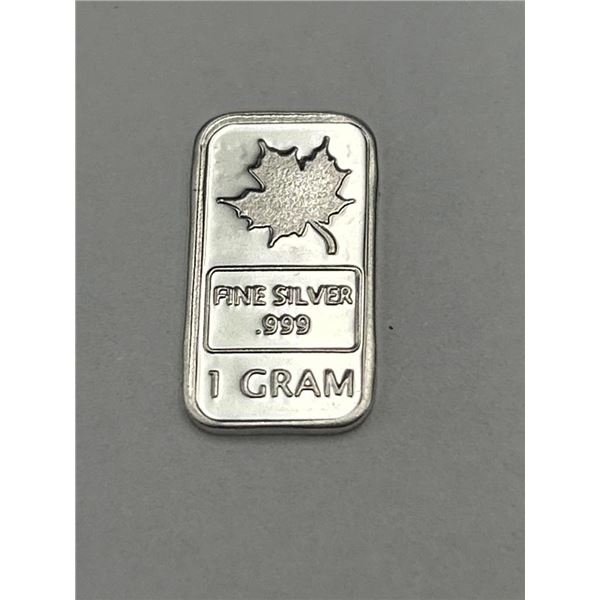 1 Gram .999 Fine Silver Bar Canada Maple Leaf Design