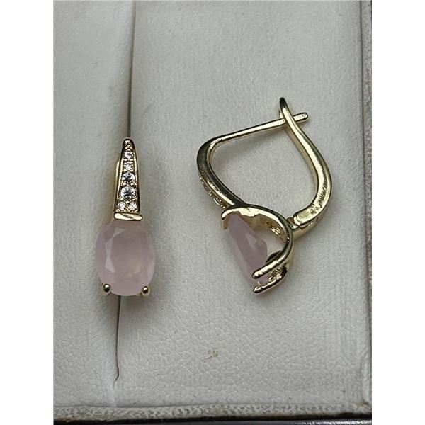 14K GP Earrings Featuring Rose Quartz and Diamond Accents