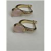 Image 4 : 14K GP Earrings Featuring Rose Quartz and Diamond Accents