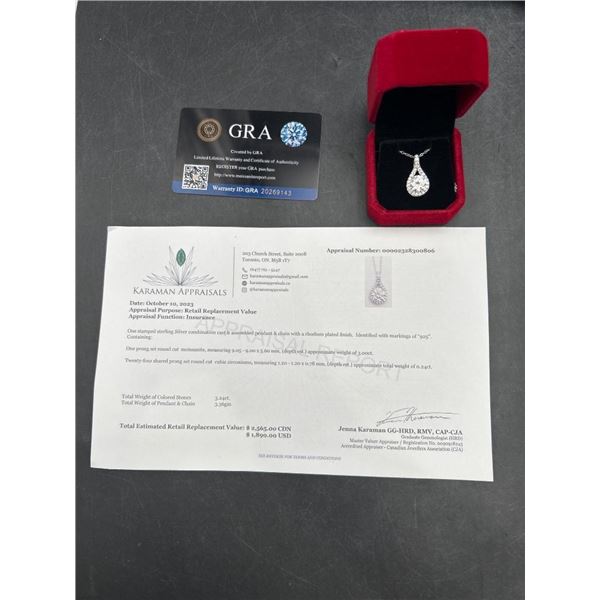 $2,565.00- 3.00 CT GRA CERTIFIED ROUND BRILLIANT CUT MOISSANITE HALO PENDANT & CHAIN SET