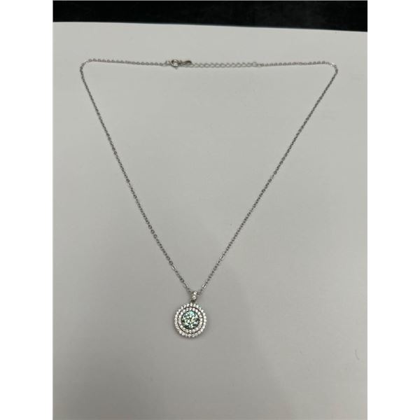 $1,070.00 - 1.00 CT ROUND BRILLIANT CUT MOISSANITE STONE VVS LIGHT BLUE PENDANT SET