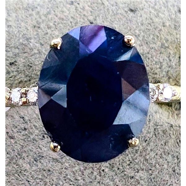 $1920 10K  2.02G Natural Blue Sapphire No Heat & Diamond 0.05Ct Ring