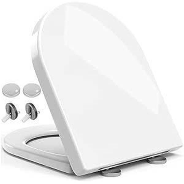 Toilet Seat Elongated D-Shaped with Adjustable Hinge, GD-D015 White