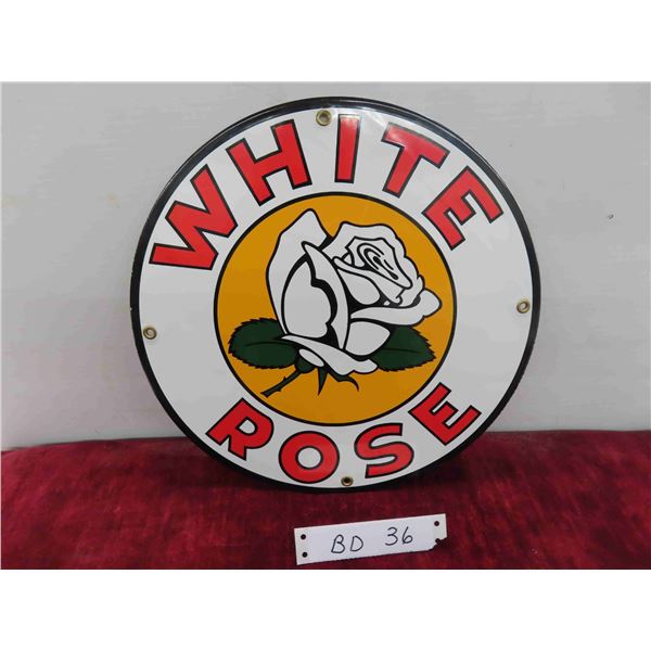 White Rose Gas/Oil Round Porcelain Sign , Minty
