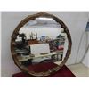 Image 1 : Antique Ornate Round Wood Framed Wall Mirror (