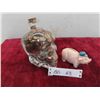 Image 1 : 7lbs of Pennies in Glass Skull + Small Piggy Bank 