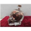 Image 3 : 7lbs of Pennies in Glass Skull + Small Piggy Bank 