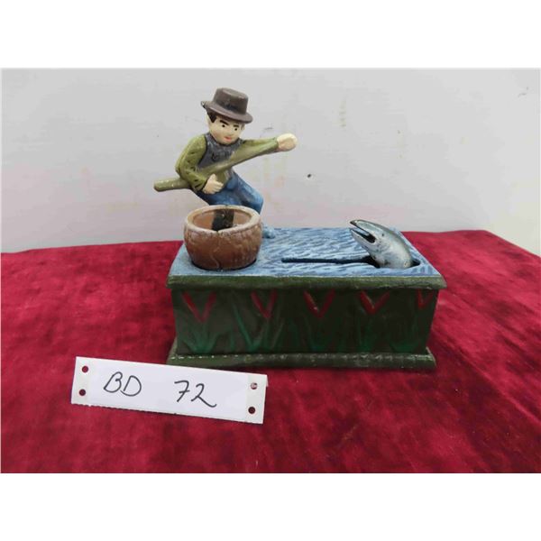 Vintage Cast Iron Mechanical Bank Fishing 'The One 