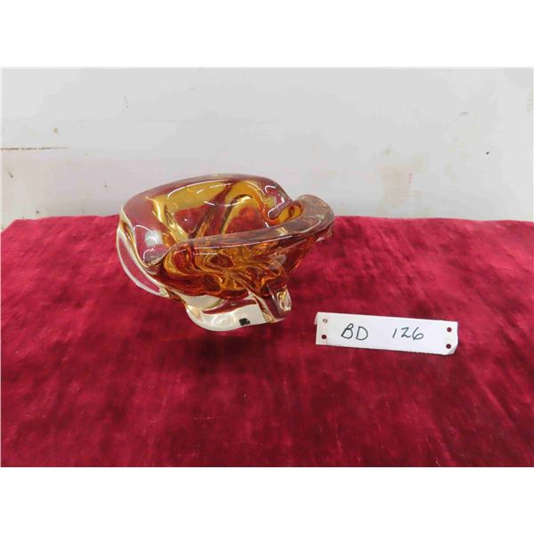 Vintage Amber Chalet Glass Centerpiece Bowl, Signed