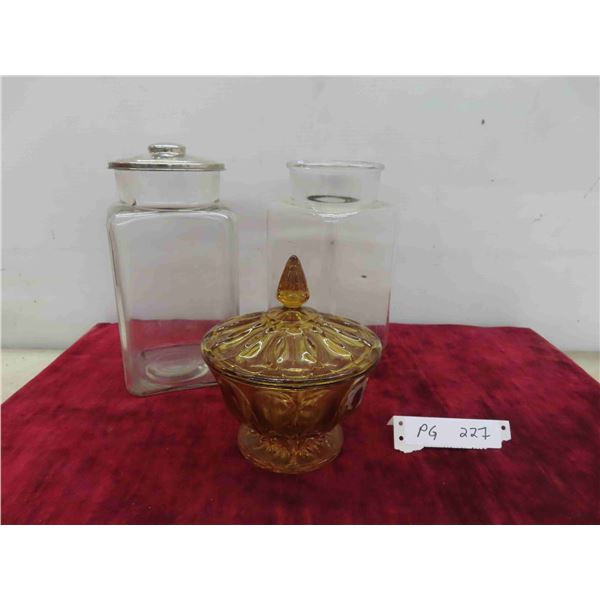 2 Vintage Square Candy Shop Jars 9 1/2'' x 5'' Plus 
