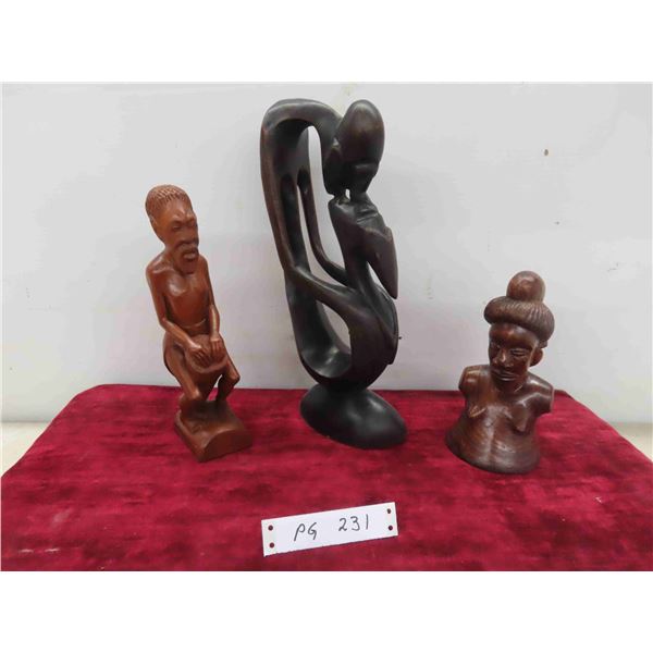 3 Hand Carved Wood Sculptures (1) from Kykwit 