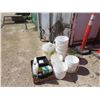 Image 1 : 8 Plastic Pails , 5 Lids, Tomato Cages, 
