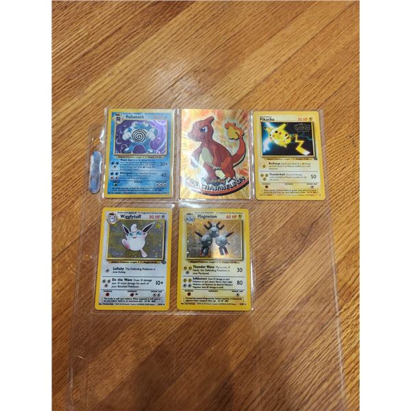 5 Pokemon Cards (4) Holo & (1) Pikachu 1st Movie Card.
