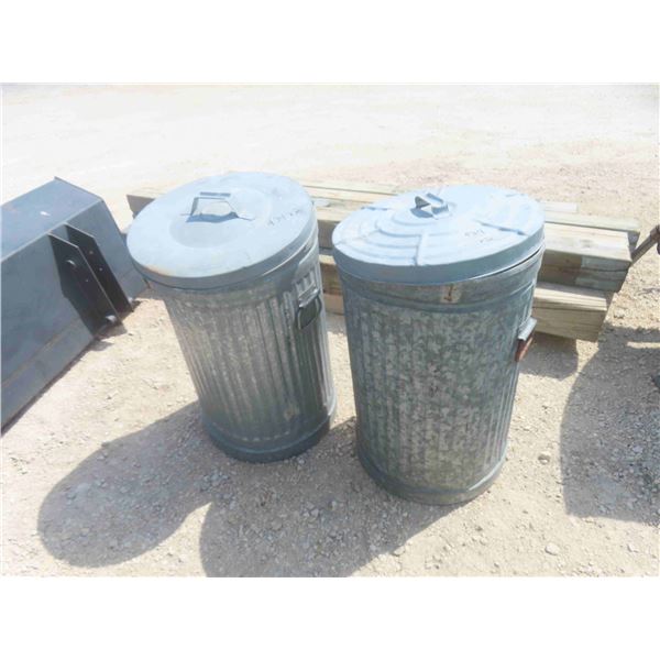 2 Metal Garbage Cans with Lids 