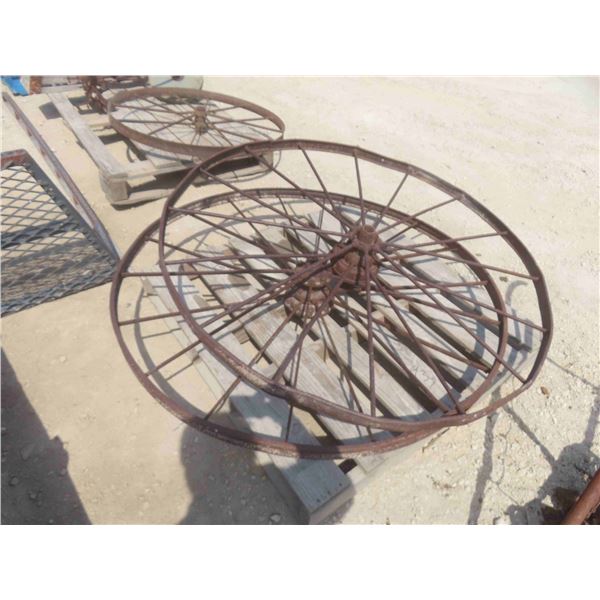 2 Antique Steel Wheels 53'' Across 