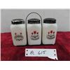 Image 1 : 3pcs Milk Glass : Salt, Flour, Pepper Shakers with 