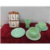 Image 1 : 6pcs Jadite Saucers , Cups + 6 Spice Shaker Jars in 