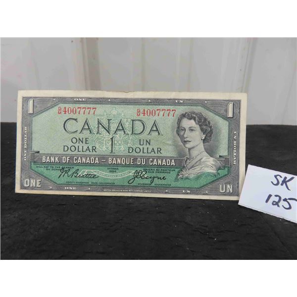 1954 "Lucky" $1 Bill (7777) Good Condition 